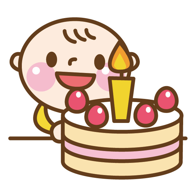 赤ちゃんと誕生日ケーキ